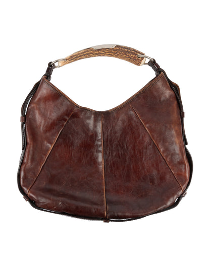 Brown Mombasa Leather Hobo Bag with Horn Handle