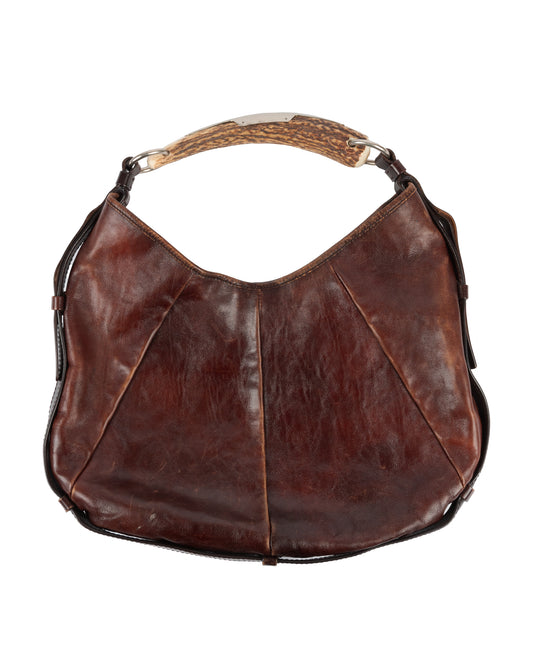 Brown Mombasa Leather Hobo Bag with Horn Handle