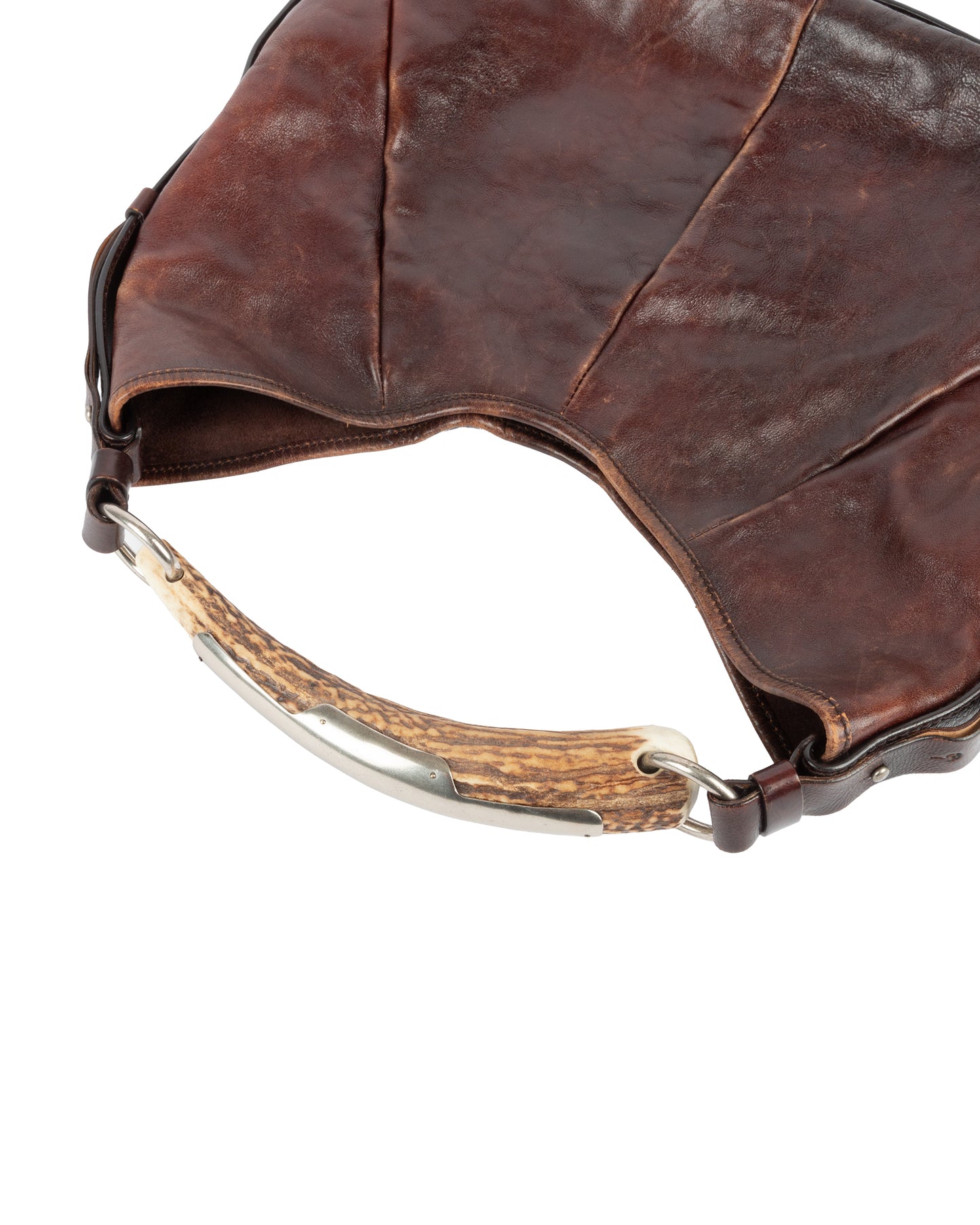 Brown Mombasa Leather Hobo Bag with Horn Handle