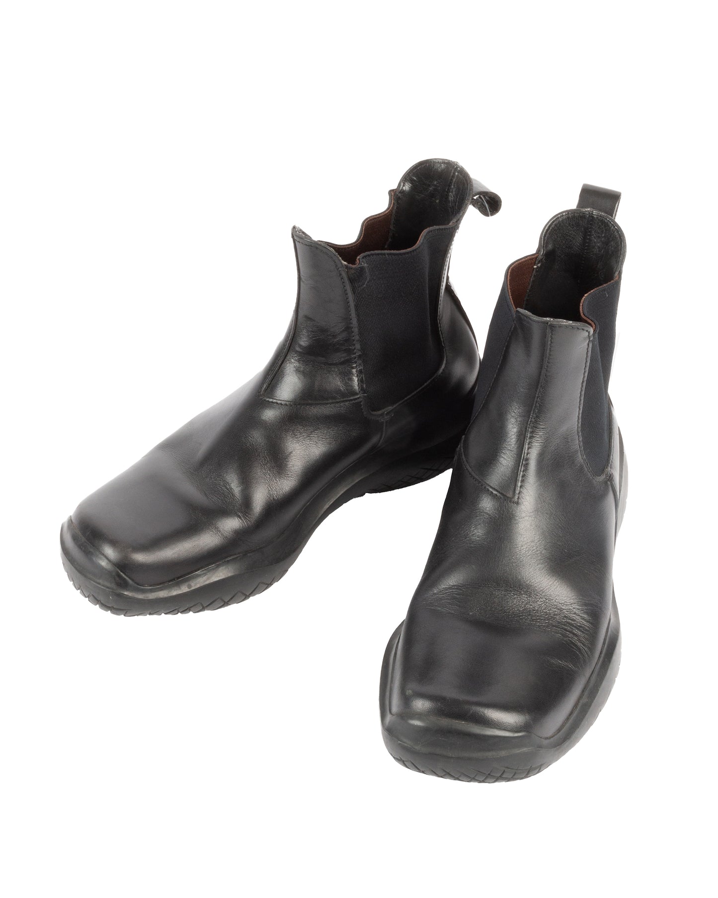 FW1999 Black Square Toe Leather Chelsea Boots - US8