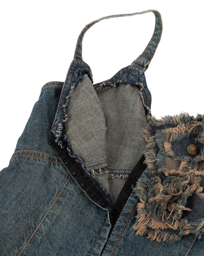 Distressed Denim Floral Corset Top