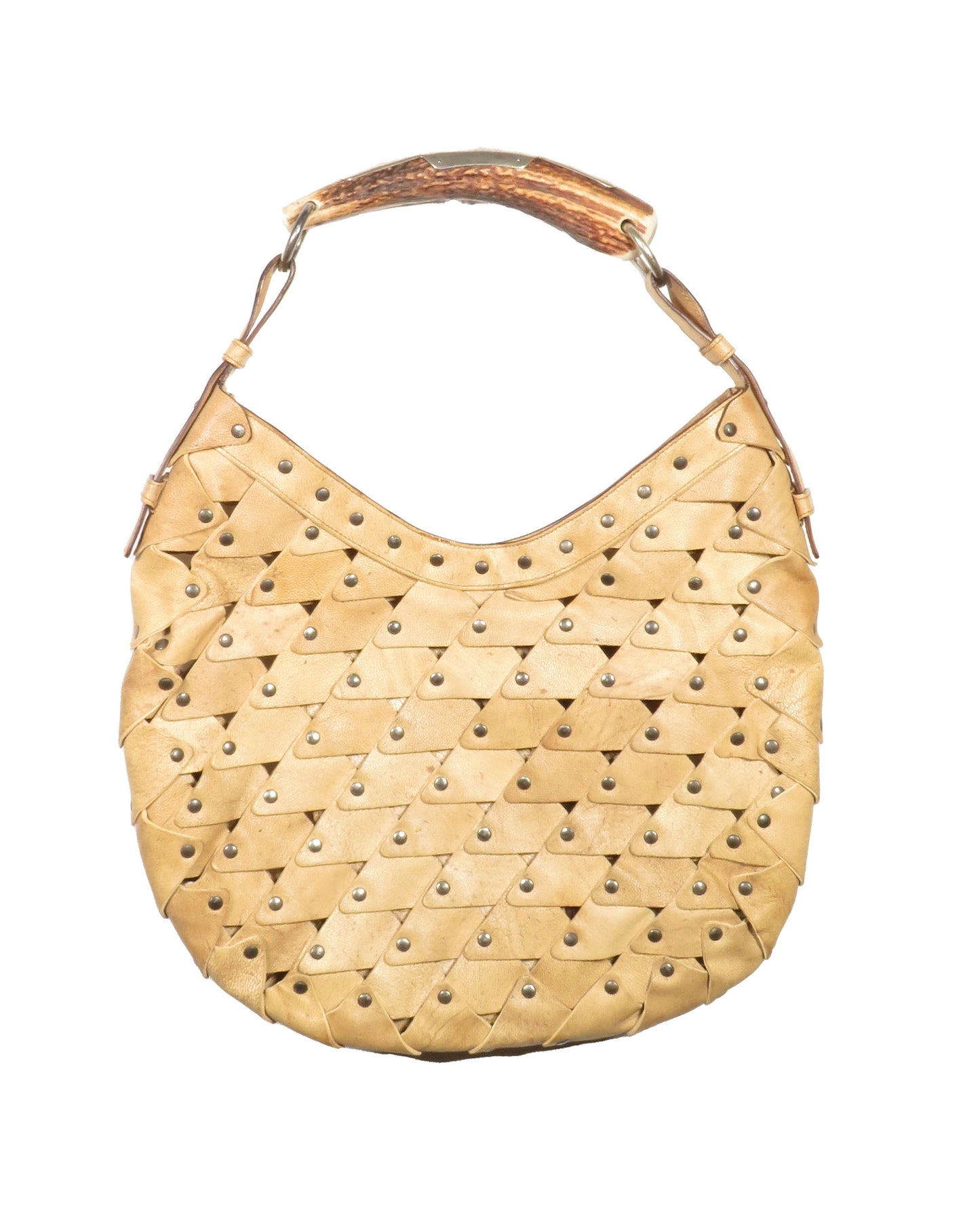 Beige Studded Mombasa Bag with Horn Handle