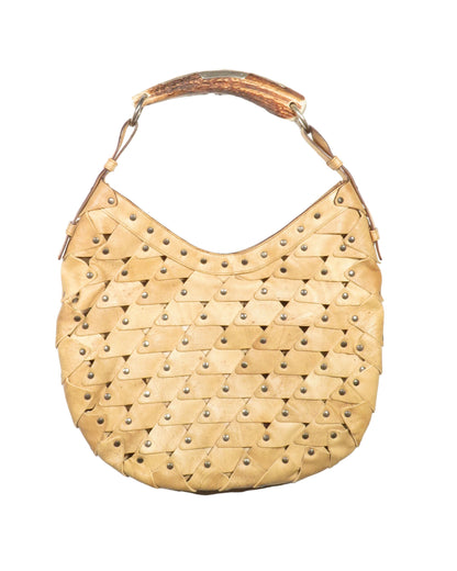 Beige Studded Mombasa Bag with Horn Handle