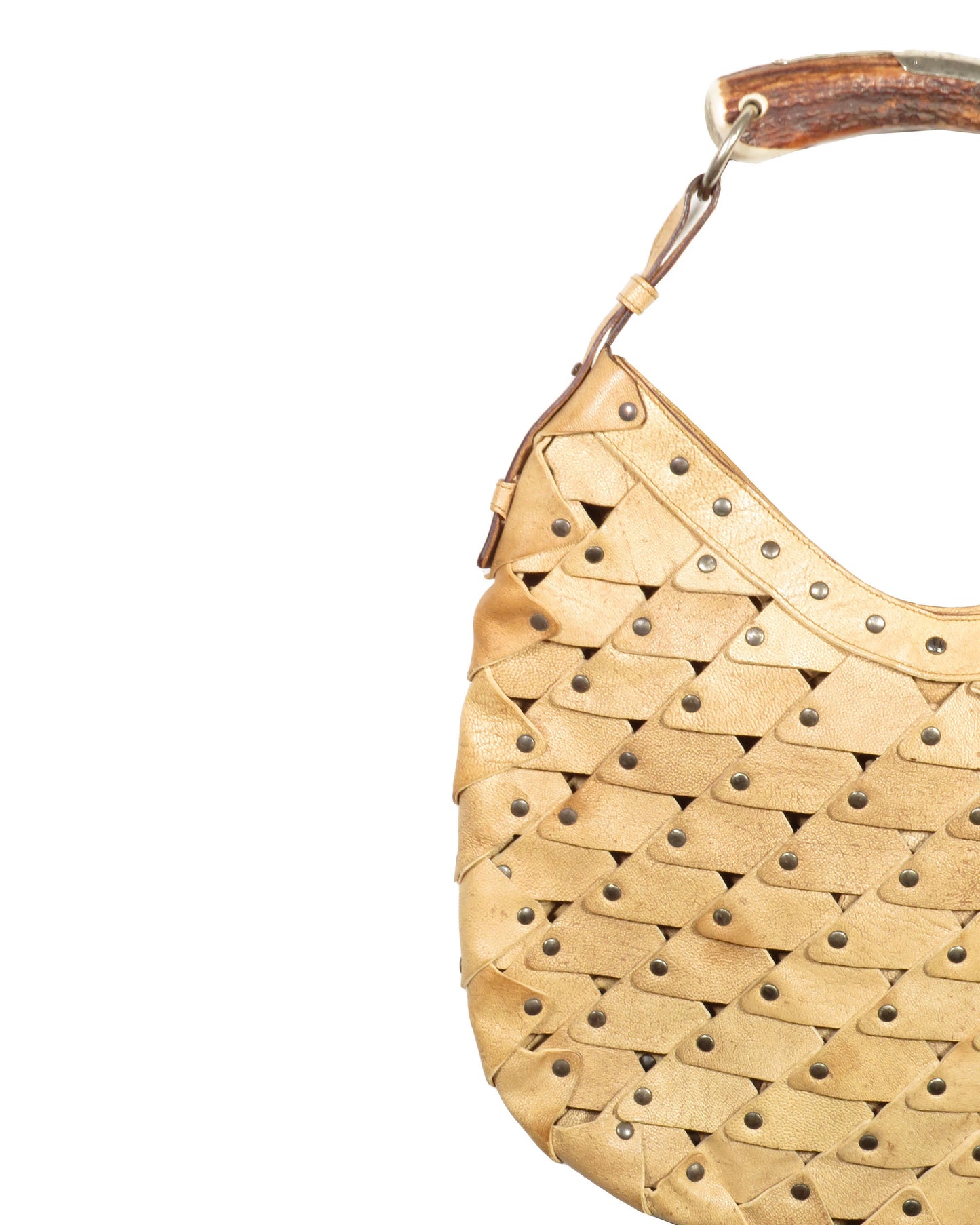 Beige Studded Mombasa Bag with Horn Handle