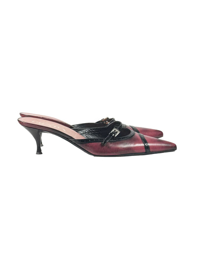 Early 2000s Burgundy Buckled Mules - 36