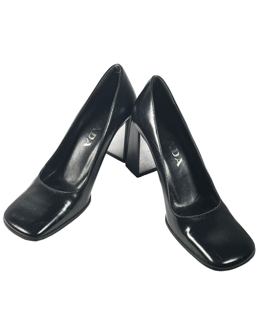 SS1999 Black Patent Leather Mirror Heel Pumps - 35