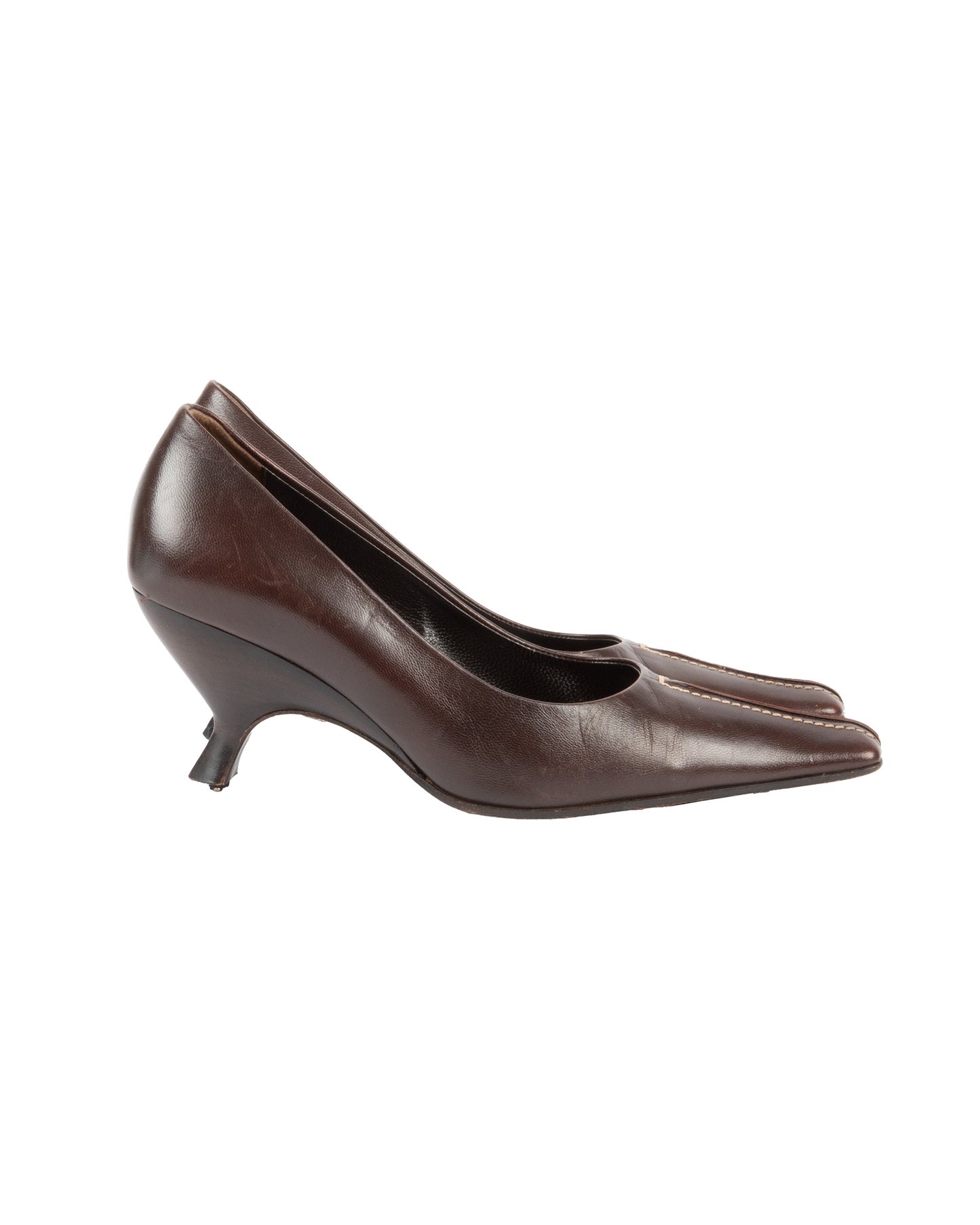 Early 2000s Brown Leather Kitten Heels