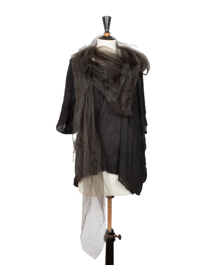 SS2022 Brown Tulle Drape Tunic Top