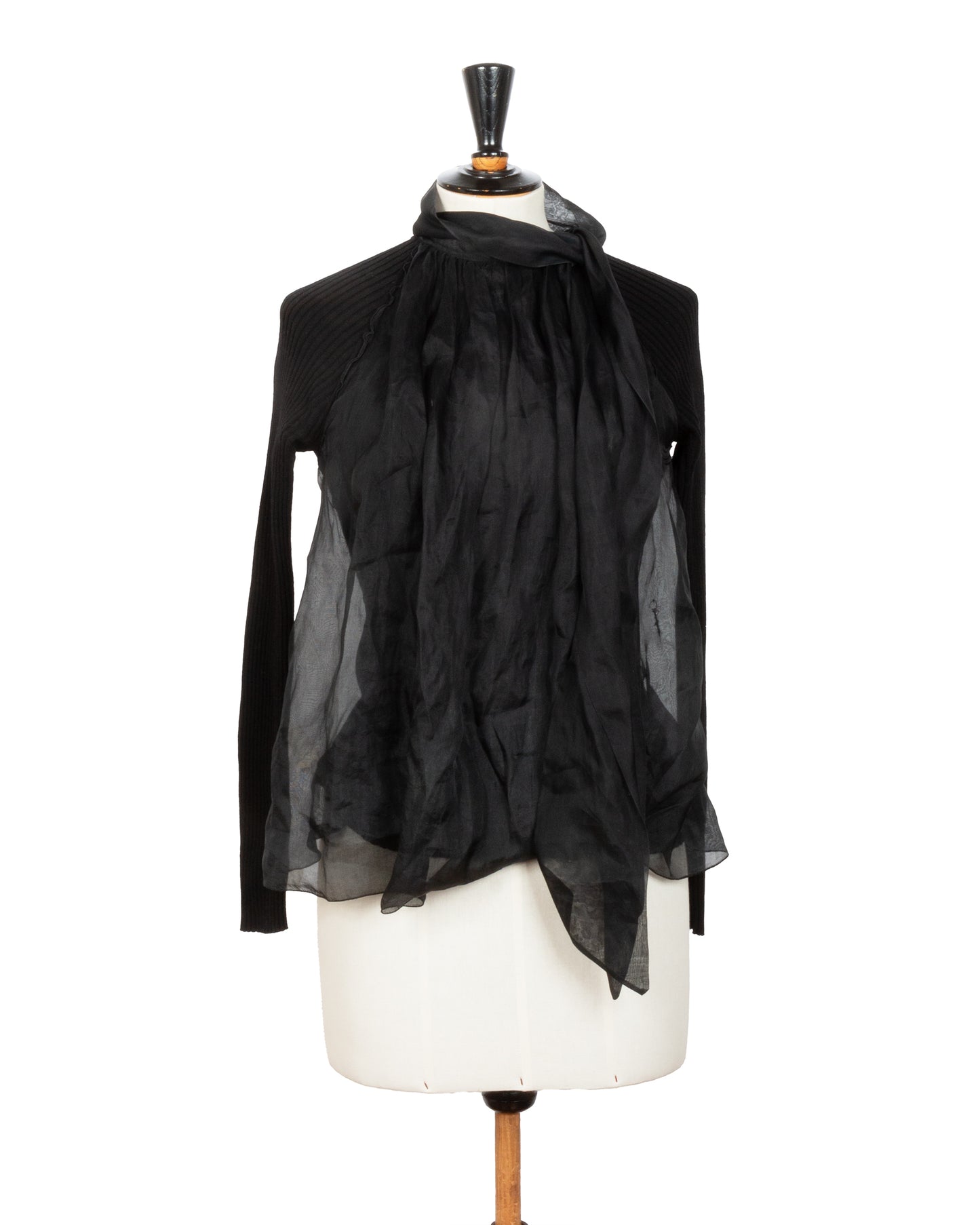 Black Sheer Overlay Knit Top