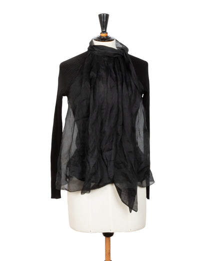 Black Sheer Overlay Knit Top