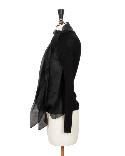 Black Sheer Overlay Knit Top