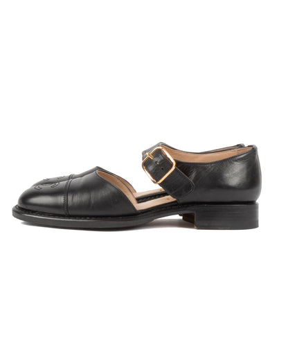 Black Leather Mary Jane Cutout Flats