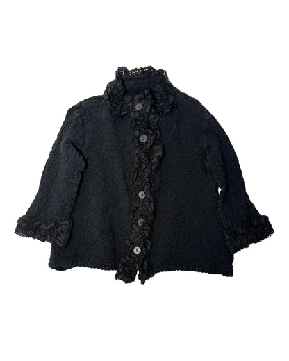 Issey Miyake Me Black Textured Ruffle-Trim Shirt