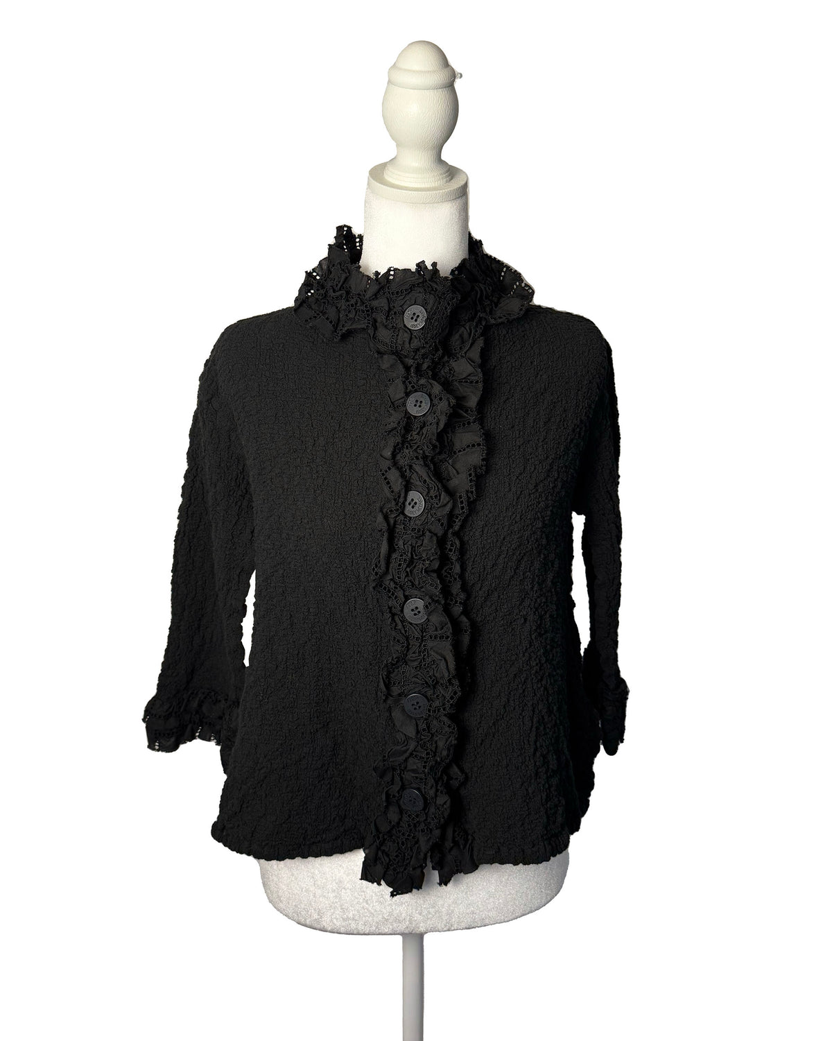 Issey Miyake Me Black Textured Ruffle-Trim Shirt