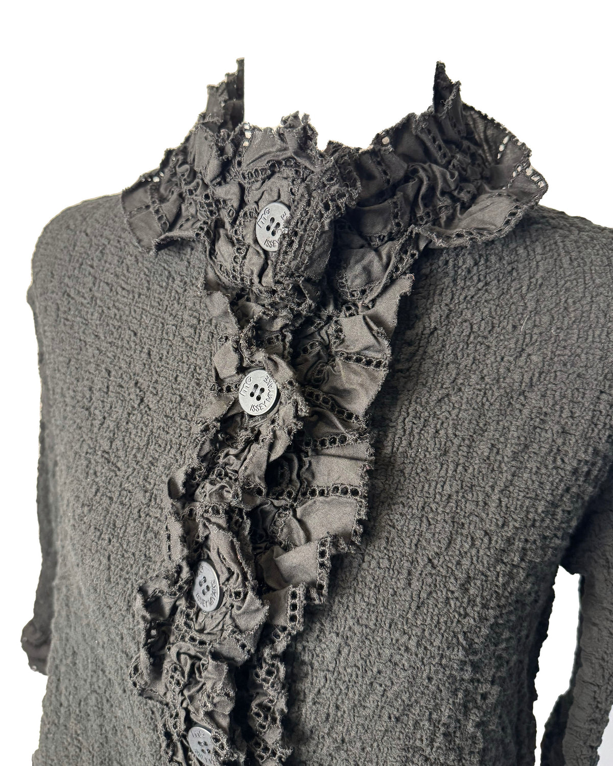 Issey Miyake Me Black Textured Ruffle-Trim Shirt