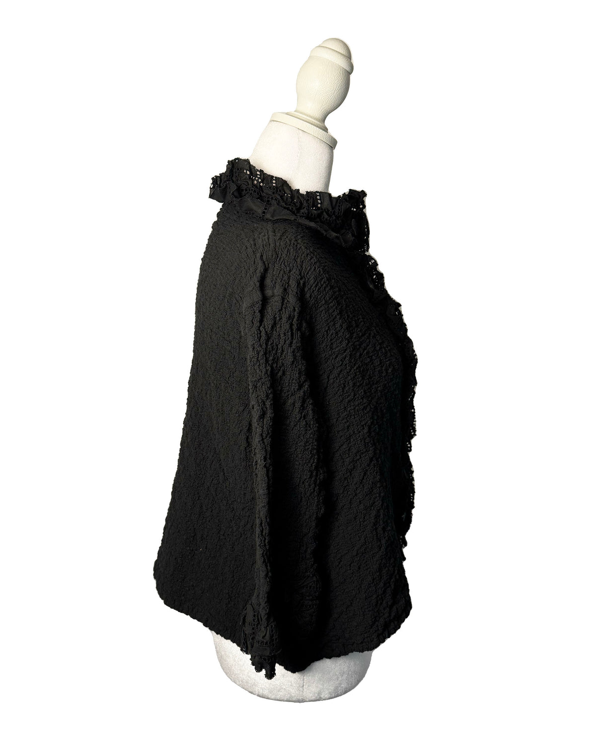 Issey Miyake Me Black Textured Ruffle-Trim Shirt