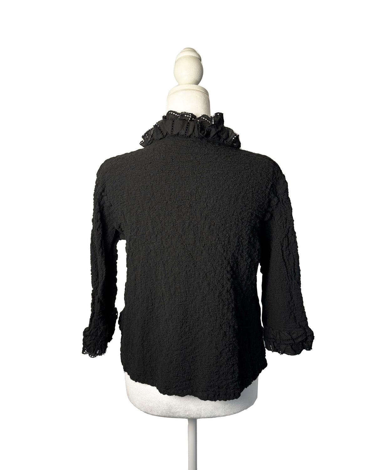 Issey Miyake Me Black Textured Ruffle-Trim Shirt