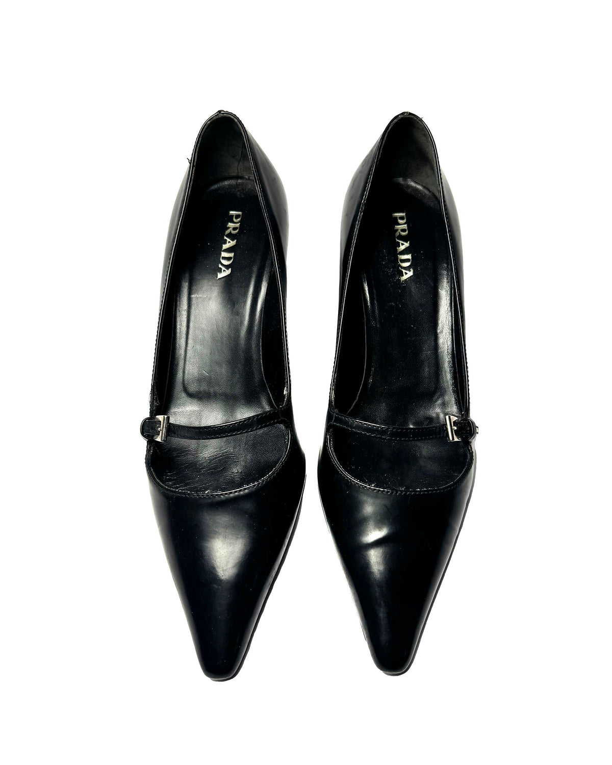 90s Prada black leather buckle pumps-36.5