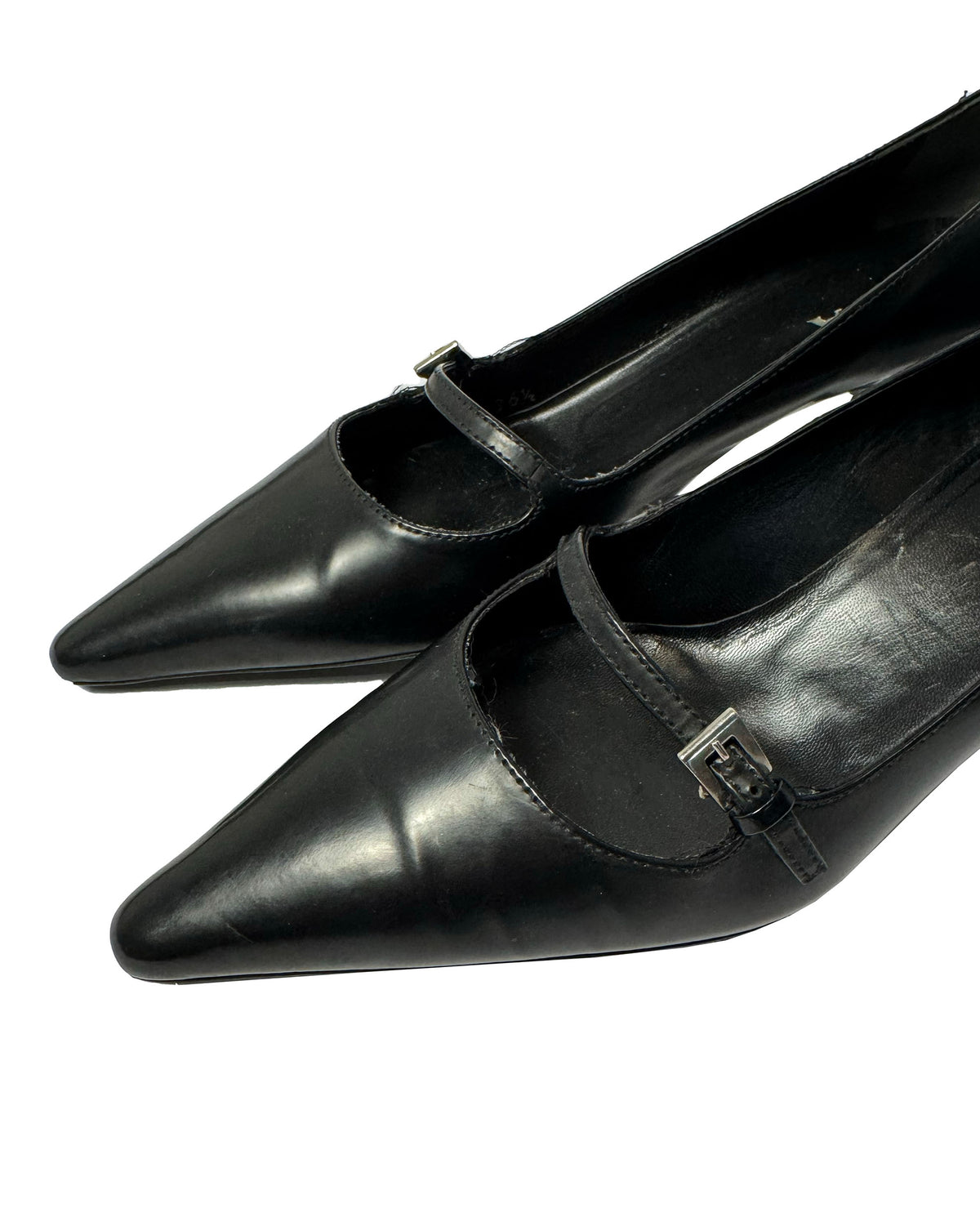 90s Prada black leather buckle pumps-36.5