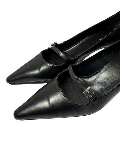 90s Prada black leather buckle pumps-36.5