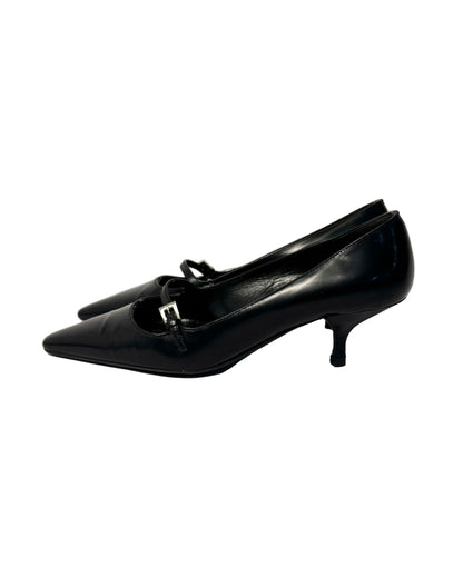 90s Prada black leather buckle pumps-36.5