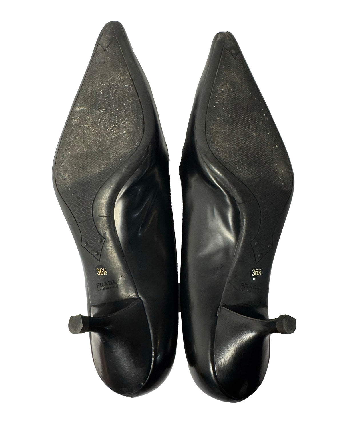 90s Prada black leather buckle pumps-36.5