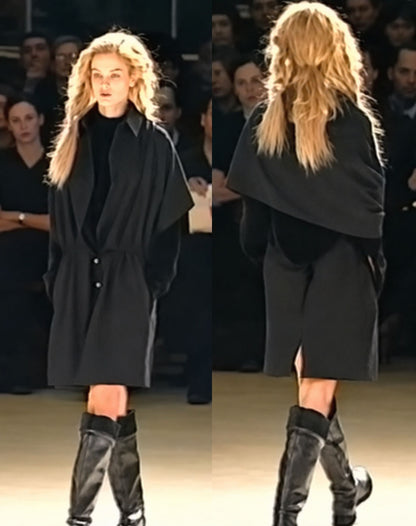 Yohji Yamamoto AW1999 Archival Black Cape-Panel Coat Dress