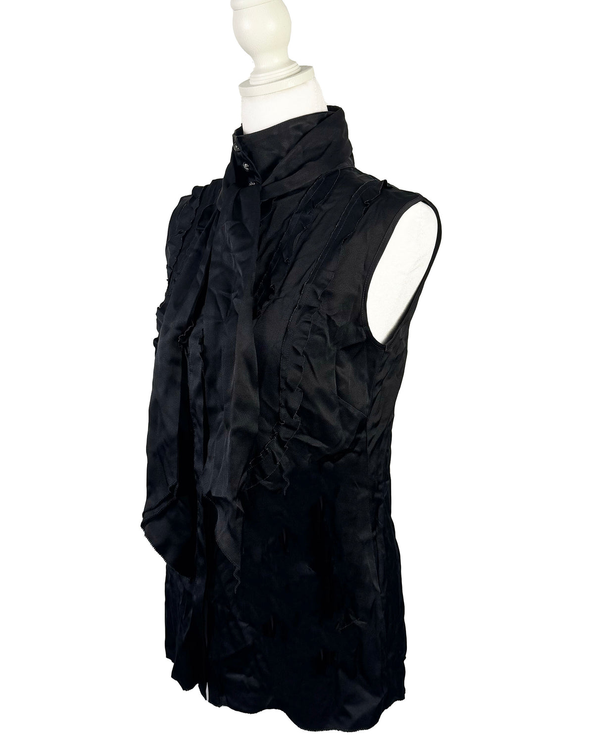 Chanel Black Satin Ruffle Tunic Top