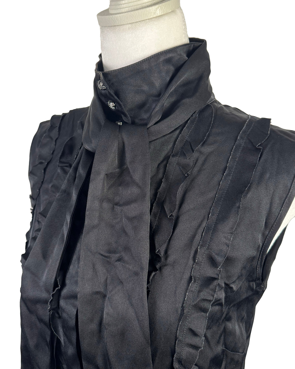 Chanel Black Satin Ruffle Tunic Top