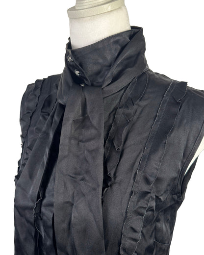 Chanel Black Satin Ruffle Tunic Top