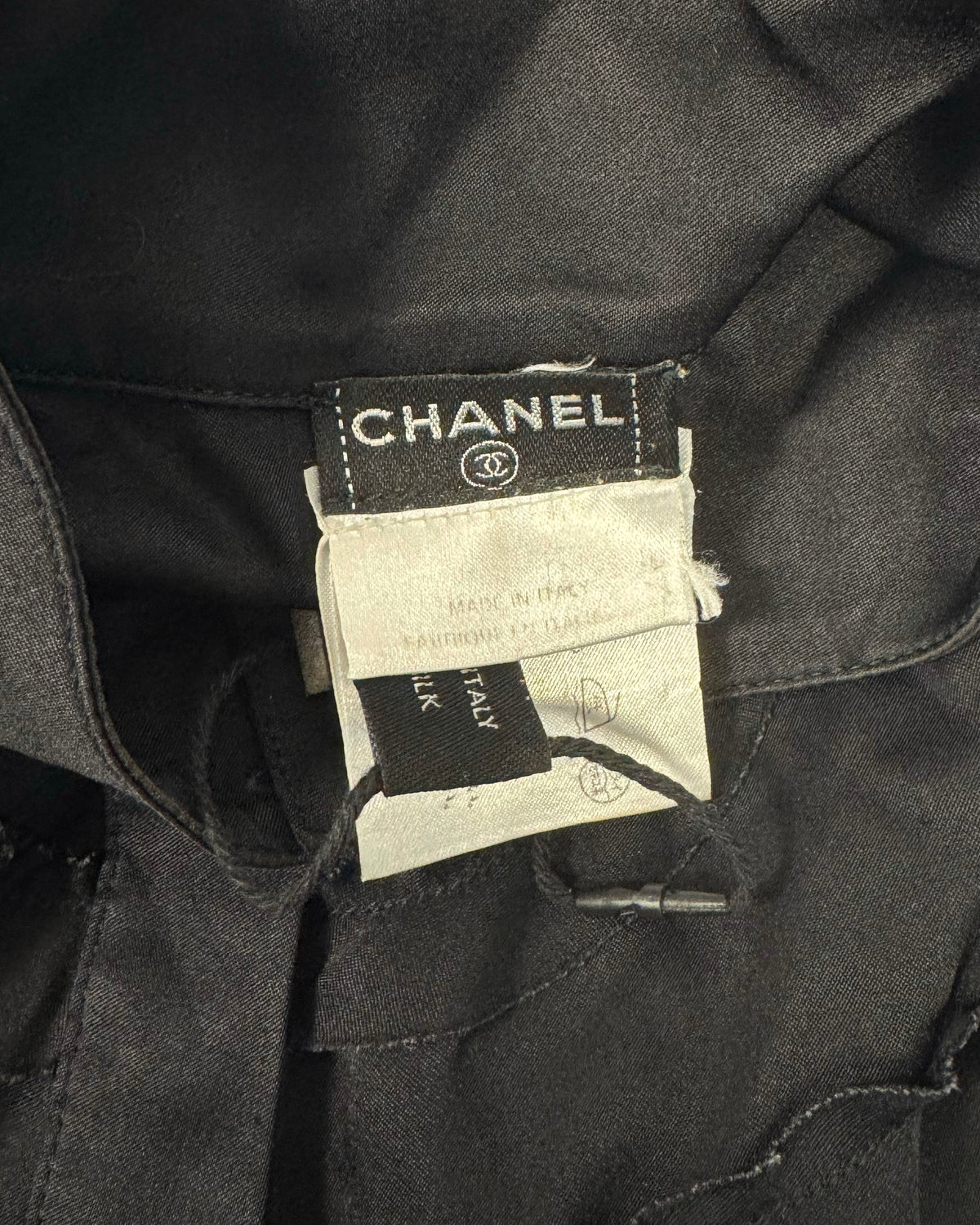 Chanel Black Satin Ruffle Tunic Top