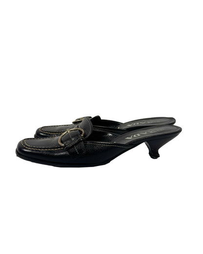 90s Prada Black Buckle Mule Shoes-35.5