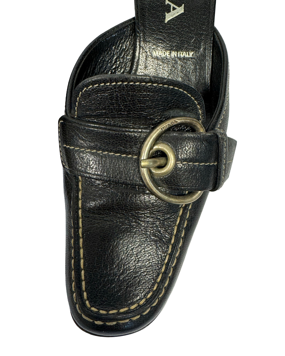 90s Prada Black Buckle Mule Shoes-35.5