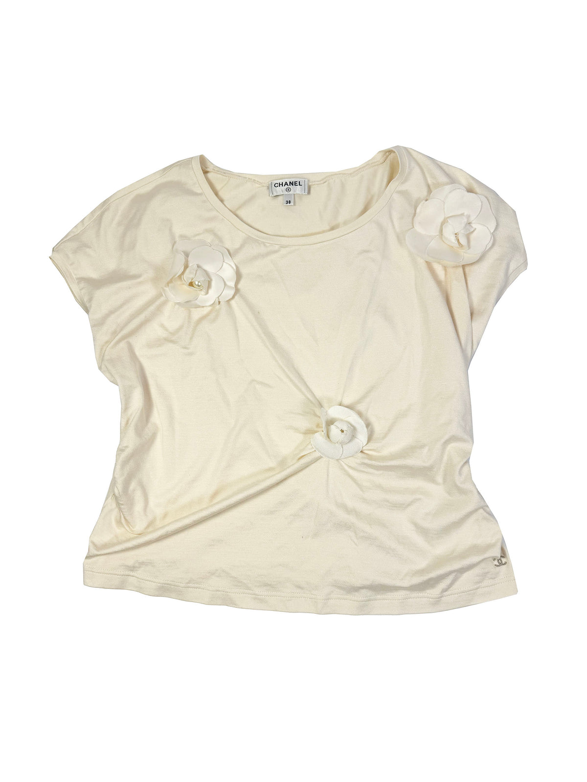 Chanel 2018 White Camelia Detail Top