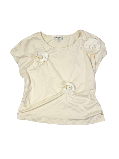 Chanel 2018 White Camelia Detail Top