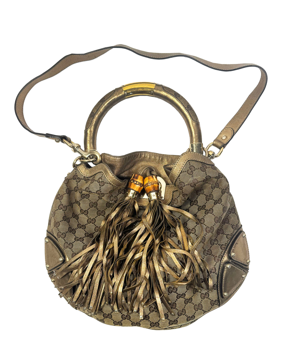 Gucci 2000s Indy GG Canvas Bamboo Fringe Bag