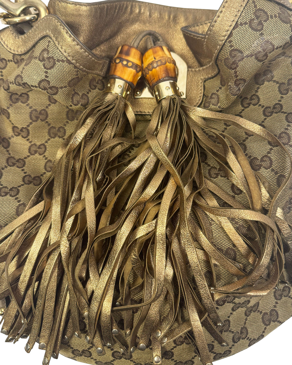 Gucci 2000s Indy GG Canvas Bamboo Fringe Bag