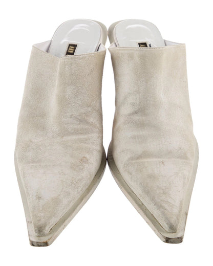 White Suede Leather Mules - 40