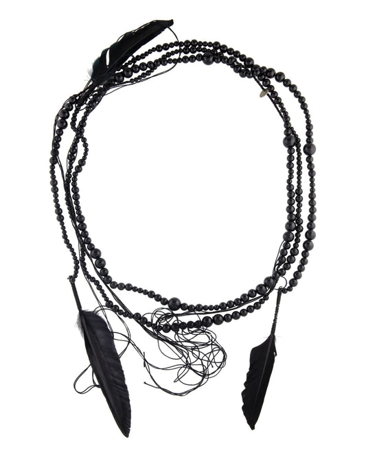 Ann Demeulemeester Black Feather Wrap Necklace - vothe archive - curated designer vintage
