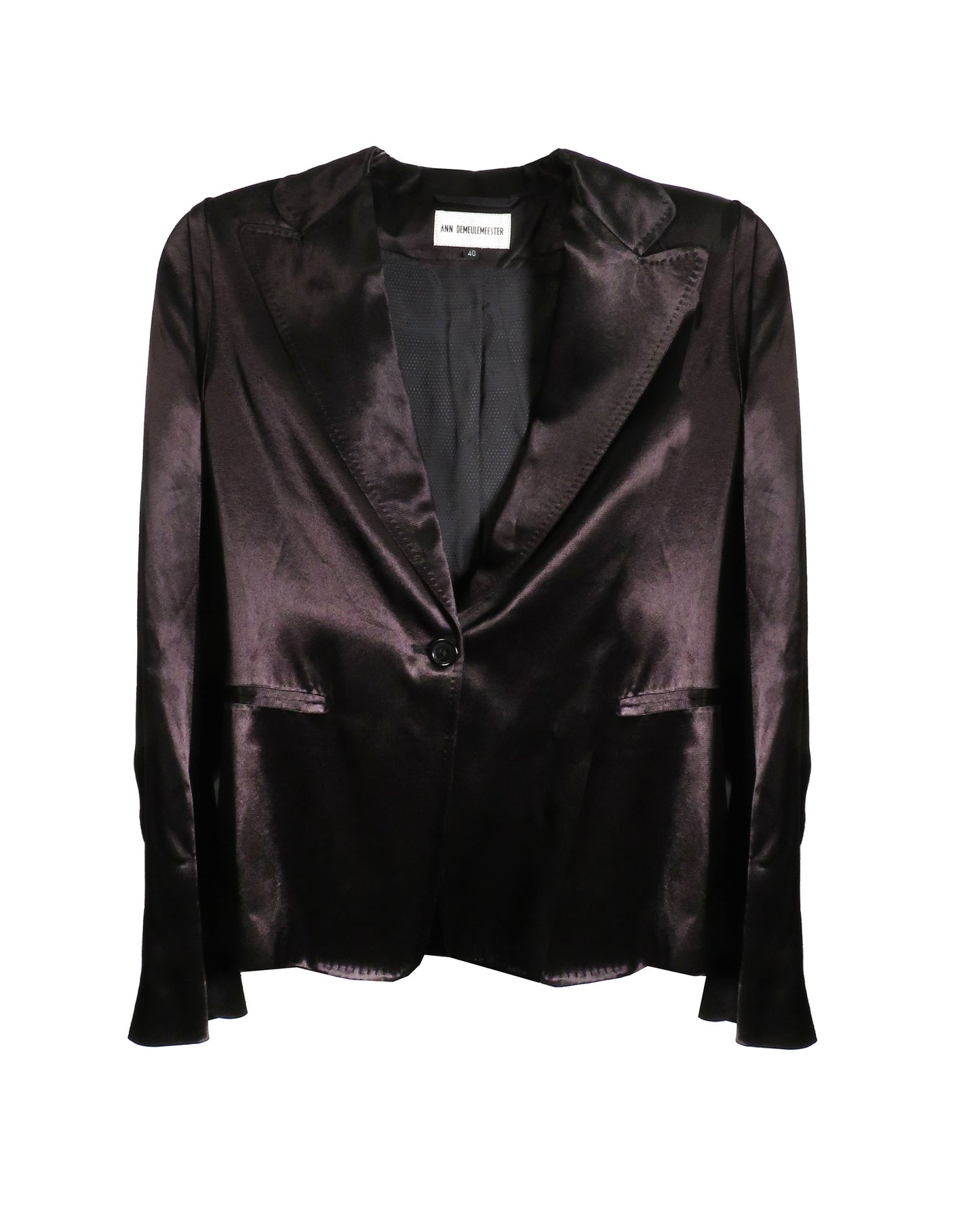 Black satin blazer on a white background