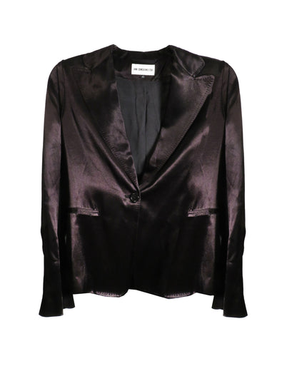 Black satin blazer on a white background