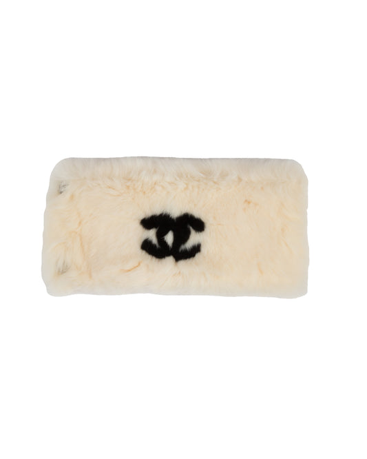 Chanel FW2001 Cream Rabbit Fur Bangle Bracelet - vothe archive - curated designer vintage

