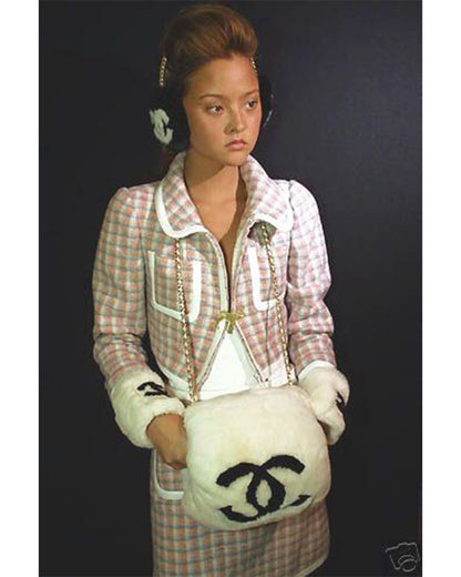 Chanel FW2001 Cream Rabbit Fur Bangle Bracelet