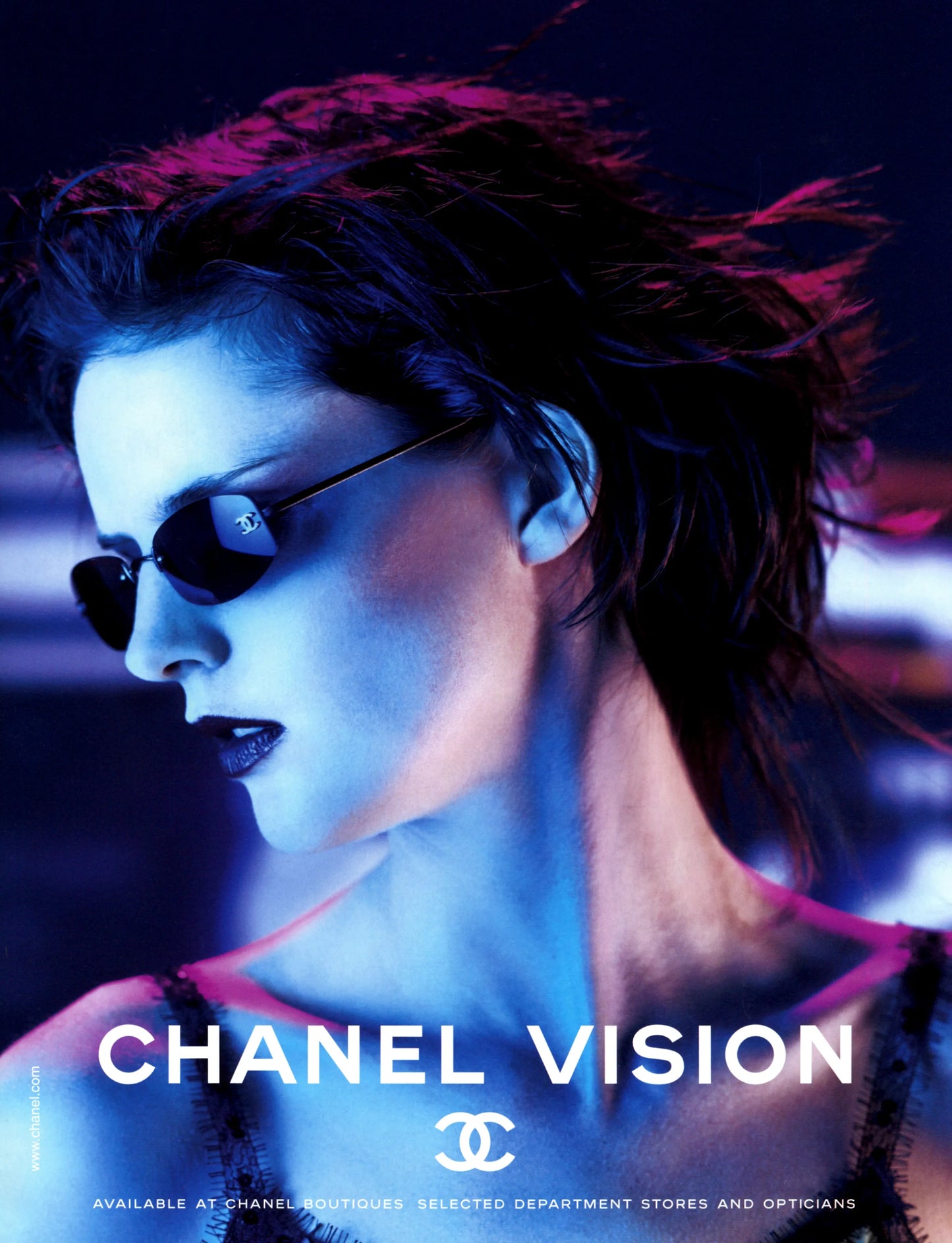 Person wearing sunglasses with a stylized 'Chanel' logo and text in the foreground.