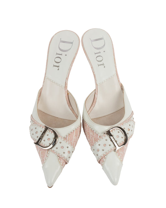 Christian Dior Pink Monogram D Buckle Mules - vothe archive - curated designer vintage

