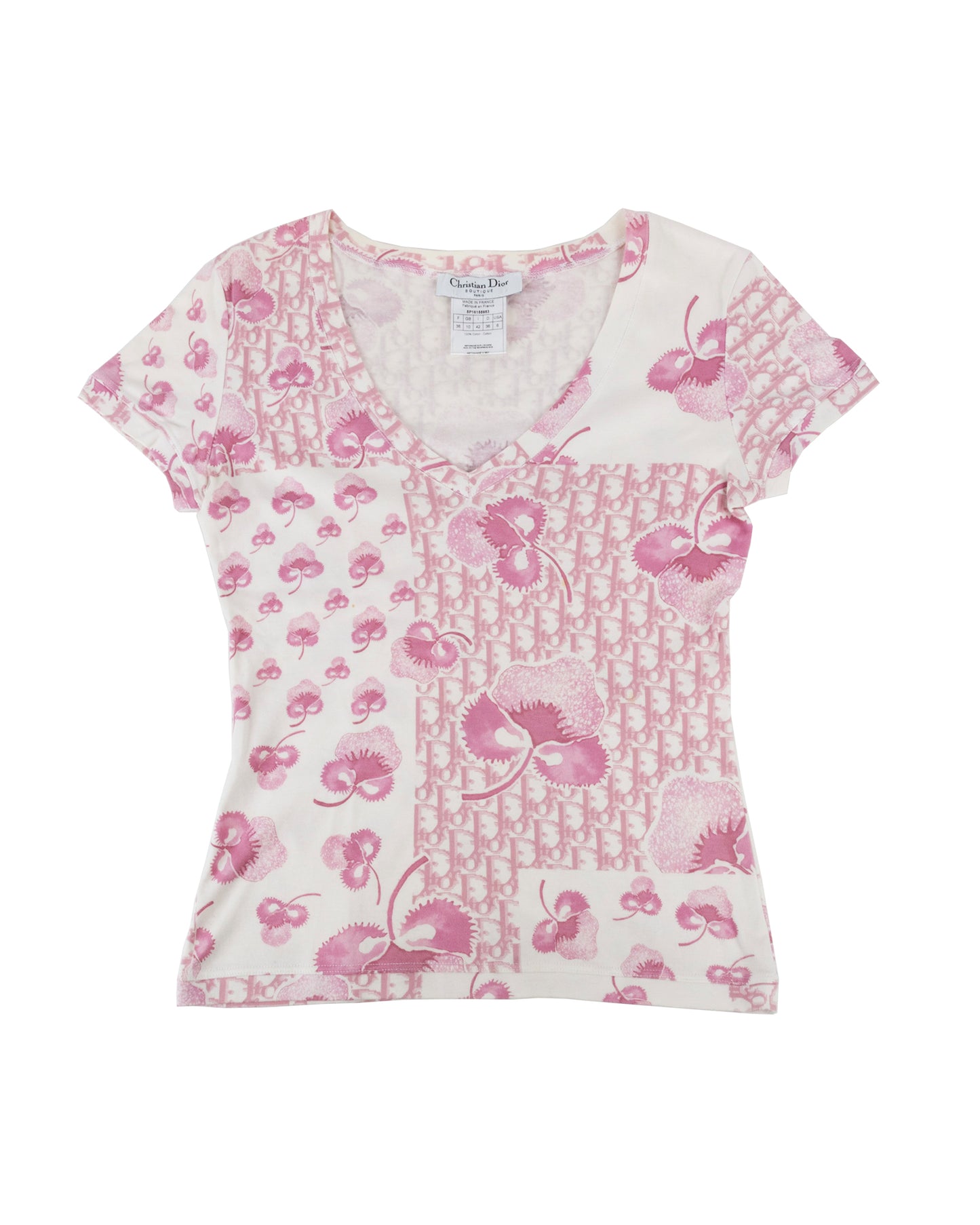 Christian Dior Resort 2005 Pink Logo Flower Short Sleeve T-shirt - vothe archive - curated designer vintage

