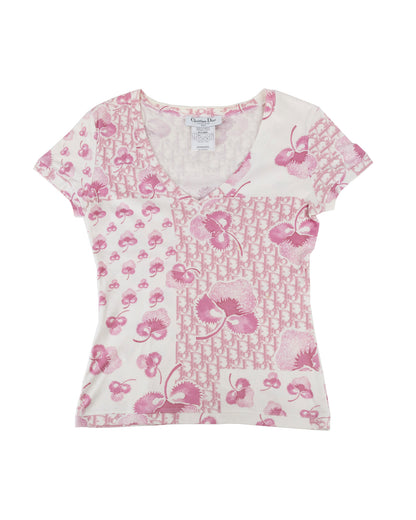 Christian Dior Resort 2005 Pink Logo Flower Short Sleeve T-shirt - vothe archive - curated designer vintage
