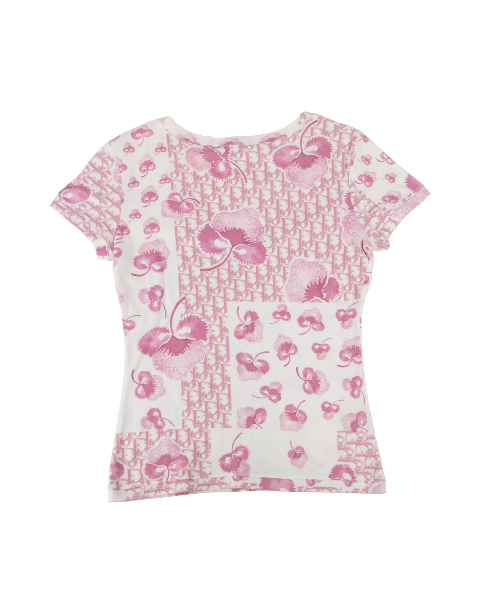 Christian Dior Resort 2005 Pink Logo Flower Short Sleeve T-shirt - vothe archive - curated designer vintage
