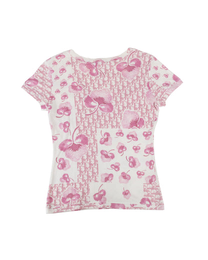 Christian Dior Resort 2005 Pink Logo Flower Short Sleeve T-shirt - vothe archive - curated designer vintage
