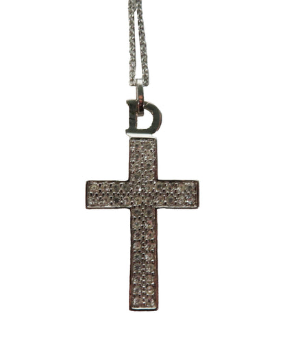 Cross-shaped pendant with chain on a white background